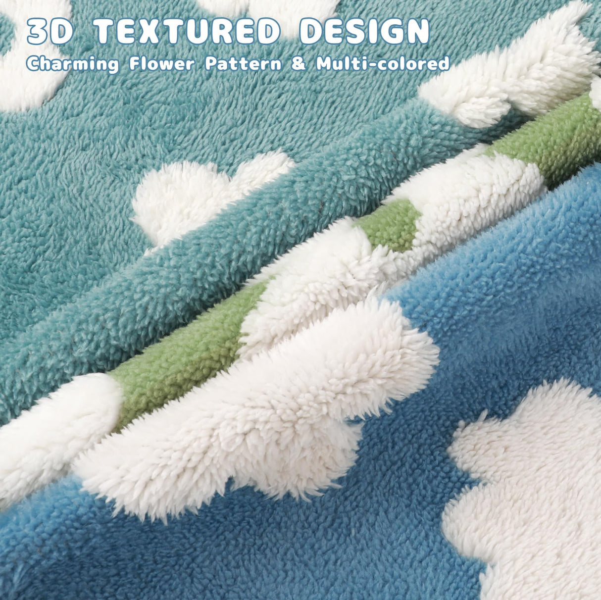 Luciphia Waterproof Pet Blanket for Medium Large Dogs Washable Fluffy Thick Jacquard Shag Fleece Warm Sherpa 3D Textured Flower Print for Cats Puppy Couch Protection (Blue Cloud,85x57 inches)