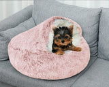 NTUQCAW Dog Cave Bed for Small Dogs Cats Pets, Anti Anxiety Calming Plush Dog Beds, Fluffy Covered Hooded Cozy Burrow Puppy Beds, Anti-Slip Bottom Washable Pet Sleeping Bag (20" D, Pink)