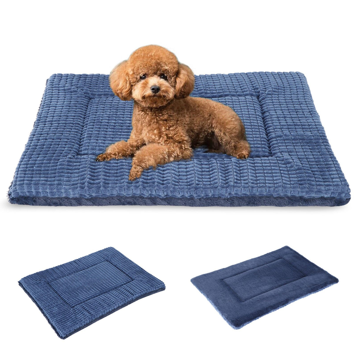BVAGSS Reversible Dog Crate Pad, Memory Foam Pet Bed Mat, Soft Warm Machine Washable Sleeping Kennel Mattress for Small Medium Dogs XH079 (24''x18''x1.6'',Navy)