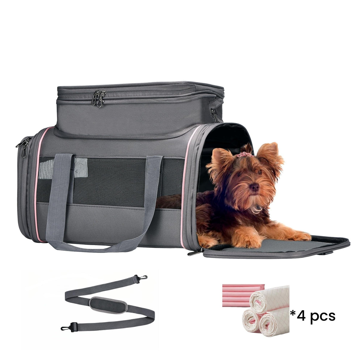 Airline Approved Pet Carrier - Soft-Sided Dog & Cat Travel Bag with Expandable Space and Safe Design (Grey)