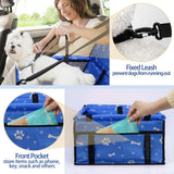 PetsHome Dog Car Seat Foldable Dog Car Booster Seat Waterproof Breathable Oxford Travel Bag for Small to Medium Dogs, Puppies, and Pets-Pattern Blue
