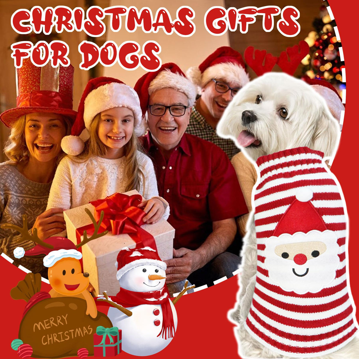 3 Pack Dog Thanksgiving Christmas Sweater, GOYOSWA Dog Thanksgiving Christmas Outfit Holiday Turkey Santa Snowman Knitted Holiday Sweaters for Small Medium Large Dogs Pets (Medium)