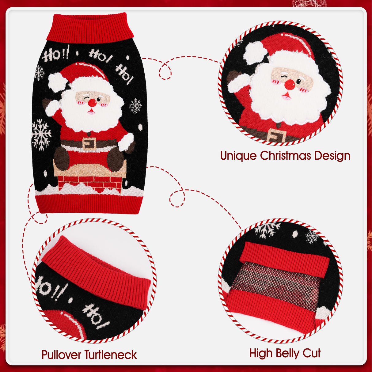 Dog Christmas Sweater for Small Medium Dogs Adorable Festival Pattern Santa Pet Costumes Turtleneck Knitted Puppy Clothes Soft Warm Cold Weather Dog Christmas Outfit Party
