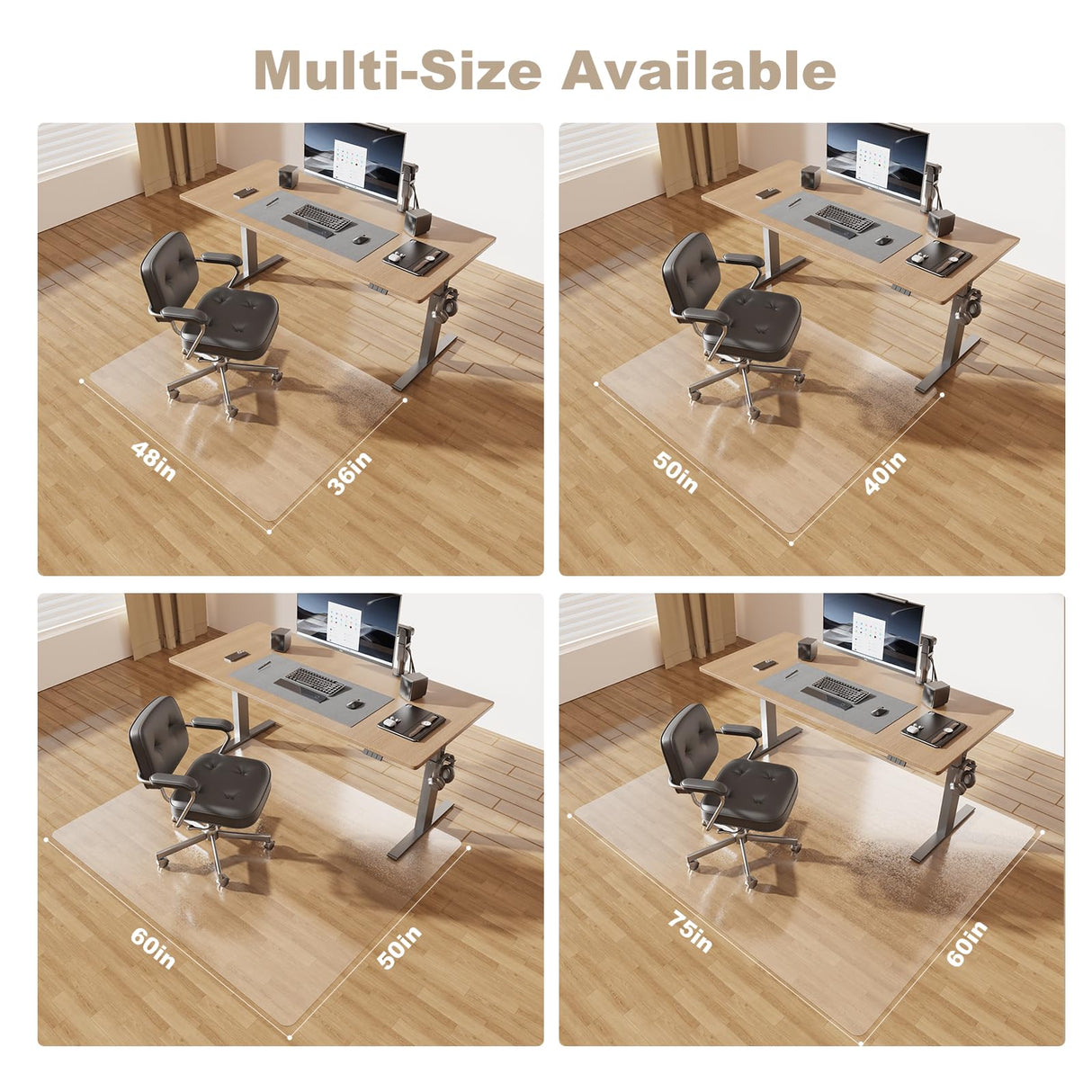 [Thickened to 2.0mm] 60"x 75"Computer Chair Mat for Hardwood, PVC Office Mat for Hardwood Floor, Anti-Slip Rolling Chair Floor Protector, Floor Cover for Rolling Desk Chair, Gaming Chair, Office Chair