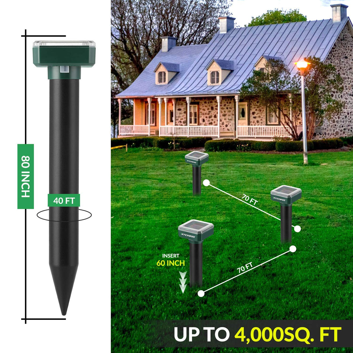 Mole Repellent Solar Powered for Lawns, 8 Pack Gopher Repellent Ultrasonic Solar Powered for Outdoor & Solar Mole Groundhog Vole Rodent Repellent for Yard