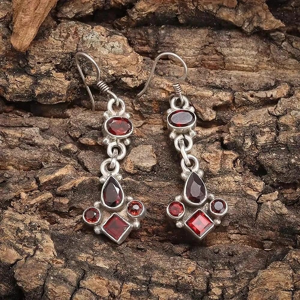 Retro Bohemian Red Zircon Drop Shape Tassel Earrings Women's Fashion Elegant Earring Accessories