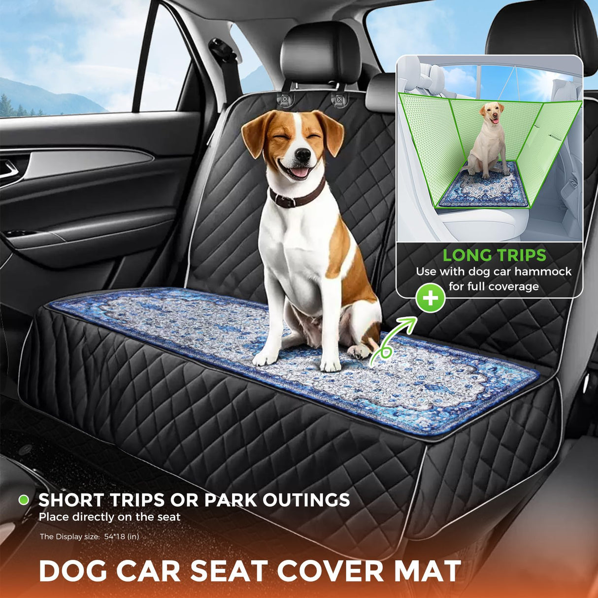Hompet 2 Pack Waterproof & Absorbent Dog Car Seat Cover Mat, Fits Most Dog Car Hammocks, Washable Reusable Backseat Protector Pad, Quick Dry Leak-Proof Non-Slip Pet Travel Mat for Cars, 18"x54"