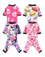 PET SHOW 4 Pack Dog Pajamas for Medium Large Dogs Girl Soft Stretchy PJs Paw Floral Jumpsuit Dog Doughnut Ice Cream Onesies Outfits with Sleeve Pets Breathable Summer Clothes Costume XXL