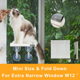 Fampety 24"XL Cat Window Perch=12" Duo Pac Step=2 Mini Stand for Narrow Space,Vertical Gym Set,8+8 Suction Cup,Hold Up 80LB,Foldable Cordless Underneath Support,Textilene Seat Bed,Easy Clean&Dry-White