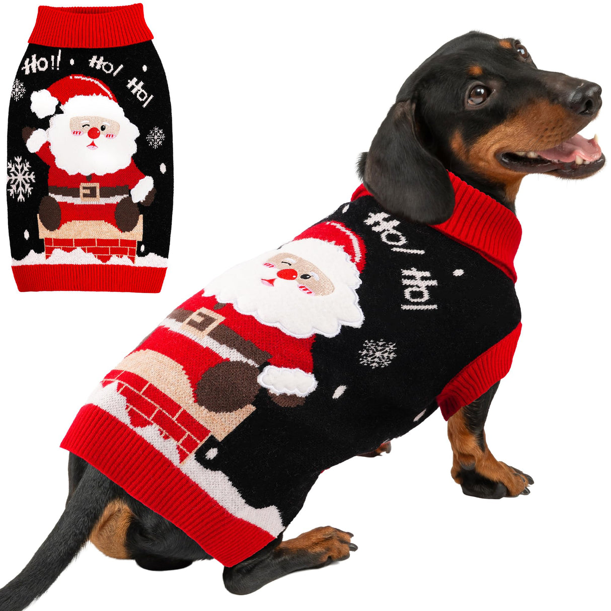 Dog Christmas Sweater for Small Medium Dogs Adorable Festival Pattern Santa Pet Costumes Turtleneck Knitted Puppy Clothes Soft Warm Cold Weather Dog Christmas Outfit Party