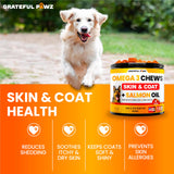 Omega 3 for Dogs - Fish Oil for Dogs Chews - Allergy and Itch Relief - Anti Shedding Supplement - Joint Health Treatment - Dry Itchy Skin and Coat Supplement - Salmon Oil - EPA & DHA - Made in USA