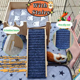 Guinea Pig Hideout, Small Animals House with | Mat Ramp | Cave | Blanket | Toy |, Wooden Detachable Castle for Guinea Pig Cages Accessories, Bed Hut Habitats for Hamster Bunny Playing Sleeping Hiding
