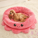 Jiupety Cute Calming Dog Beds Clearance for Large Dogs, Anxiety Bolster Dog Bed with Octopus Shape, Pink, Red, Boho, Round Pet Bed Cat with Removable Cushion