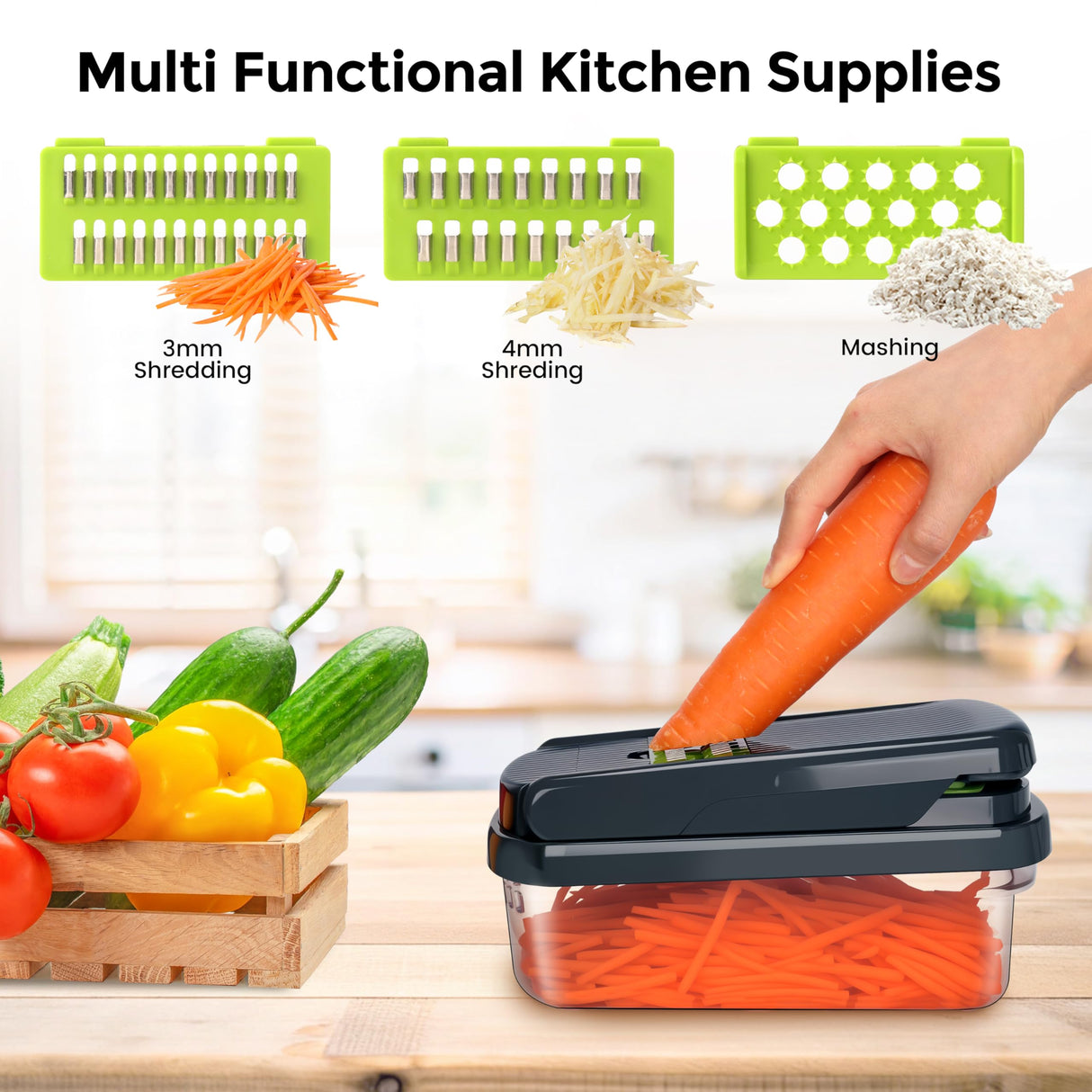 Vegetable Chopper,12-in-1 Multifunctional Food Chopper,Professional Onion Chopper with 7 Blades,Vegetable Cutter with Container for Salad,Potato,Carrot,and Garlic; Essential Kitchen Tool(Grey)