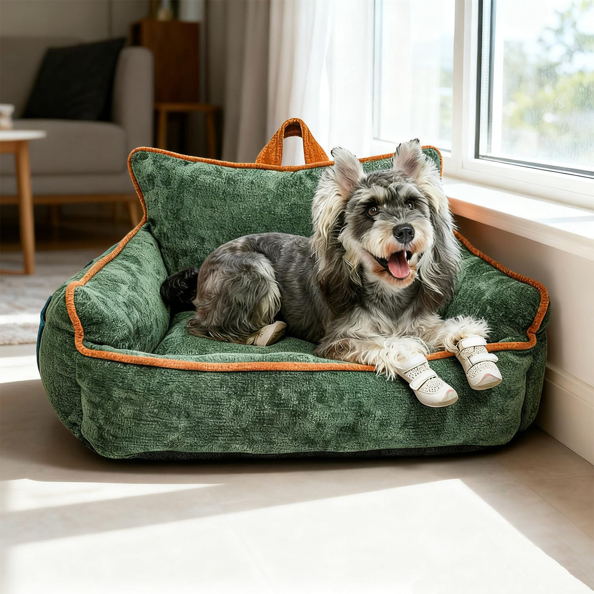 RAFASAFA Orthopedic Dog Bed with Memory Foam, Washable Plush Pet Bed for Small, Medium & Large Dogs, Cozy Bolster Crate Dog Bed for Joint Support & Comfort.(Green)