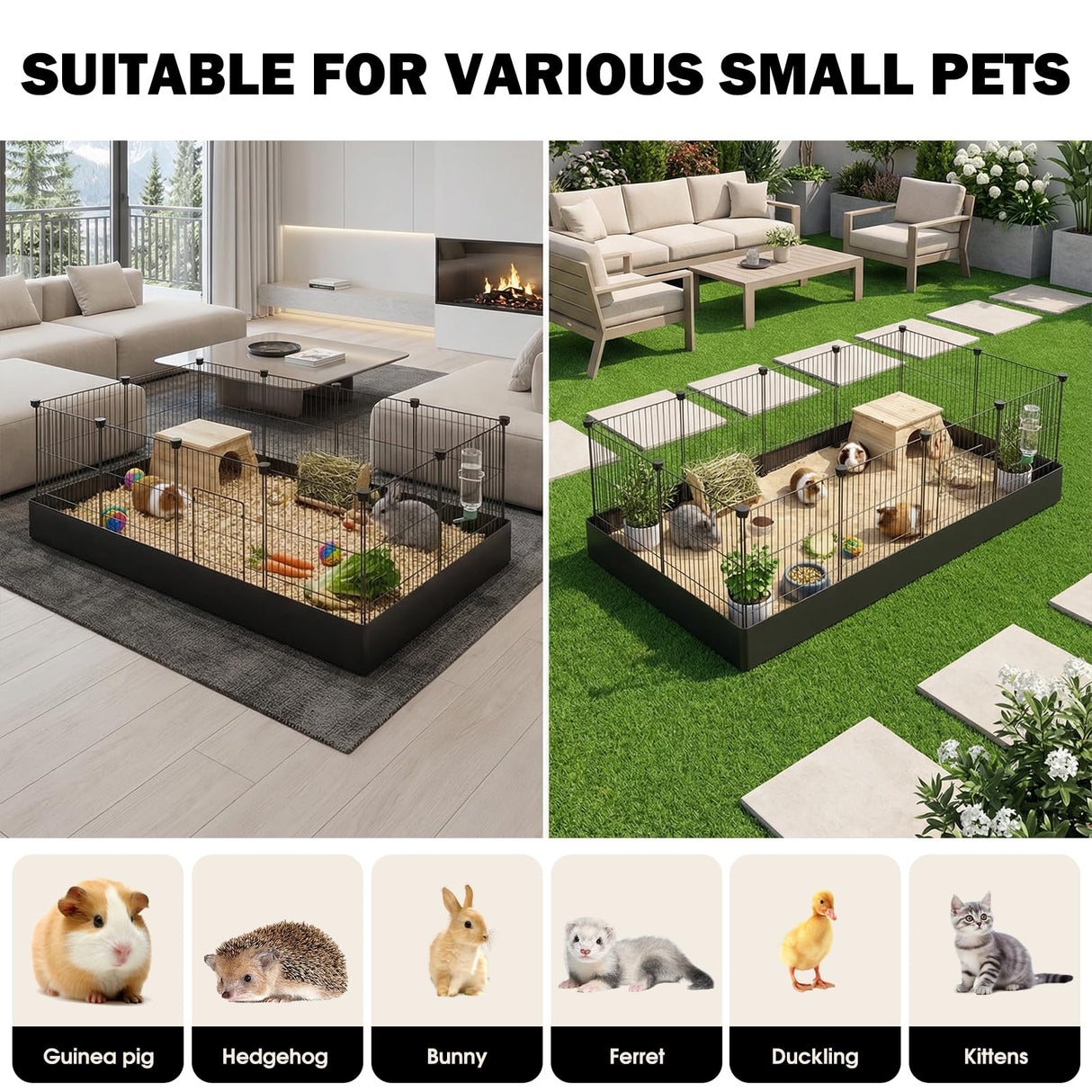 PAWING 12 Panels Small Animal Playpen with Waterproof Mat - Durable Metal Wire Yard Fence for Guinea Pigs, Kittens, Puppies, Hamsters, and Hedgehogs - Indoor & Outdoor Pet Cage