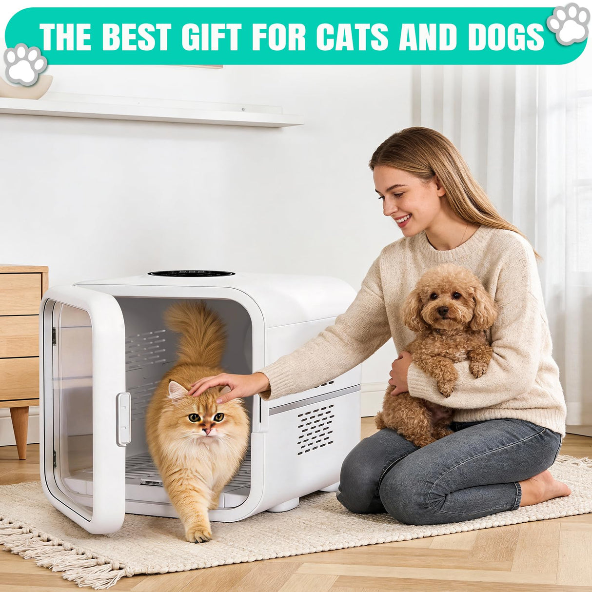 Automatic Pet Hair Dryer Box,Powerful Motor Fans Blower for Cats and Small Dogs,360° Drying,Temperature Control,Self-Dryer Boxes with 3 Adjustable Speed Settings&Quick Drying Modes, Cat Toys,Towel W