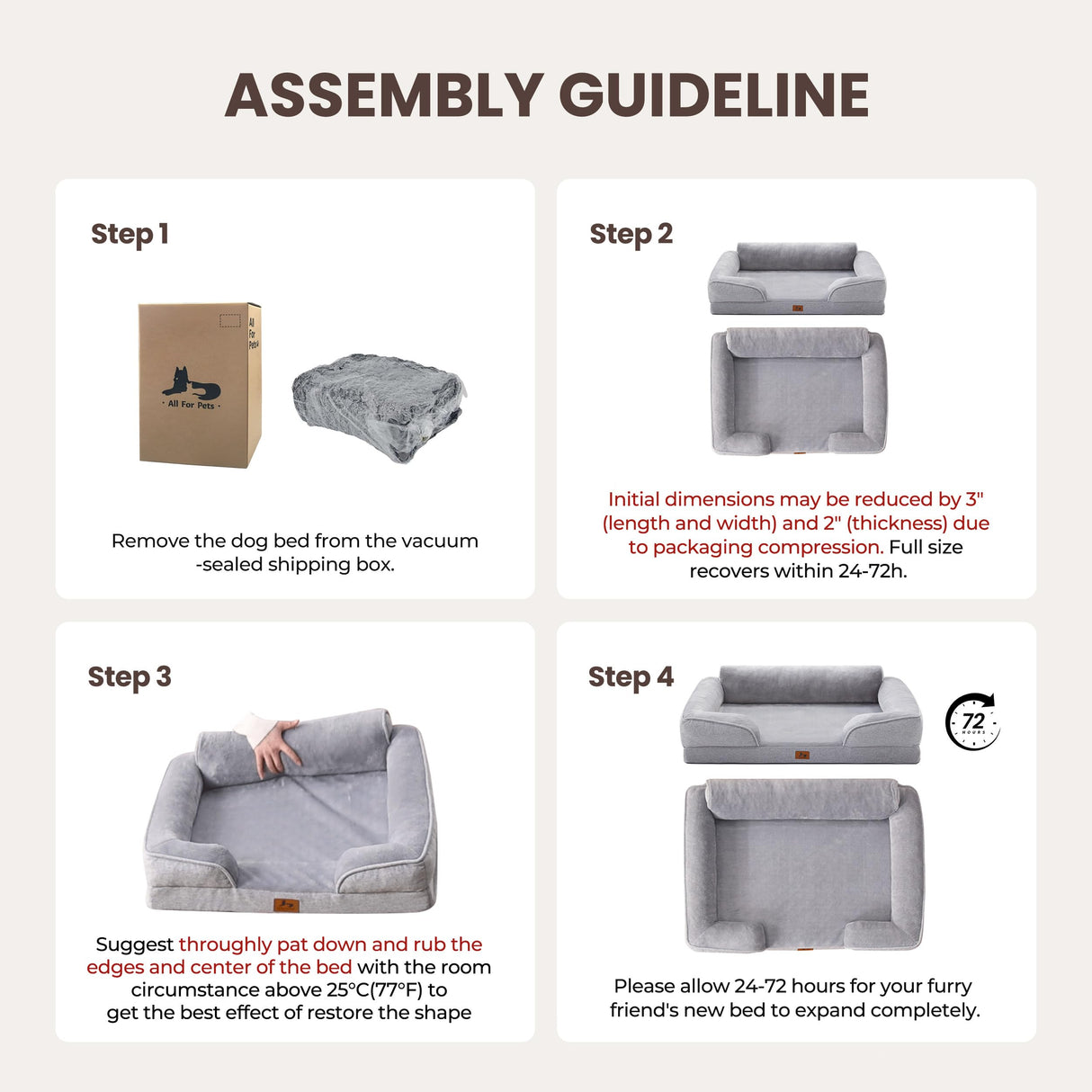 Warmrest Orthopedic Dog Beds for Large Dogs, Waterproof XL Pet Couch Bed with Soft Sides, Washable Dog Sofa with Flannel Removable Cover, 42" L Supportive Egg-Crate Foam Pet Sofa, Light Grey
