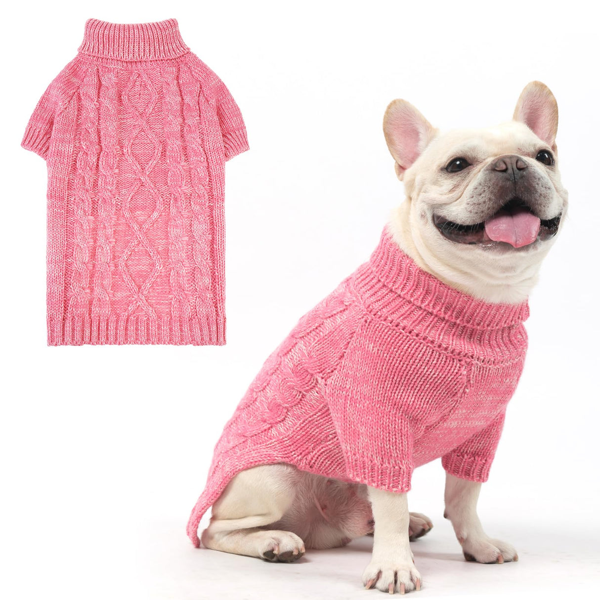 KOOLTAIL Valentines Dog Sweater for Large Medium Small Dogs,Turtleneck Cable Knitwear Pet Cold Weather Coats with Leash Hole, Warm Winter Pullover Clothes for Bulldog, Yorkie,Boy Girl, Pink M