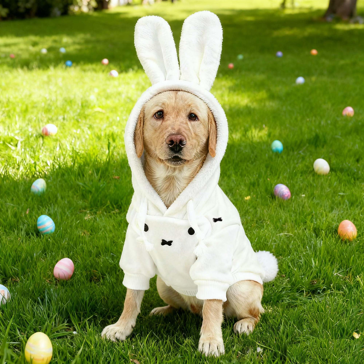 MuYaoPet Dog Easter Bunny Costume with Rabbit Ears & Fluffy Tail,Cute Rabbit Pet Outfit for Small Medium Large Dogs,Warm Plush Halloween Party Puppy Clothes Hoodie Sweater Shirt,5XL