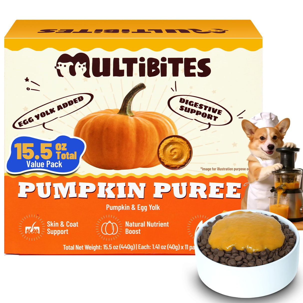 MULTIBITES 15.5oz Premium Pumpkin Puree for Cats & Dogs - Digestive Health,Sensitive Stomach for Soft Cat Treats - Natural Fiber Supplement for Dog Food Toppers,Kittens,Puppy Snacks