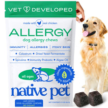 Load image into Gallery viewer, Native Pet Dog Allergy Chews - Dog Allergy Relief with Probiotics and Colostrum for Itchy Skin Relief to Support Seasonal Allergy and Healthy Immune System - All Natural Anti-Histamine - 30 Chews
