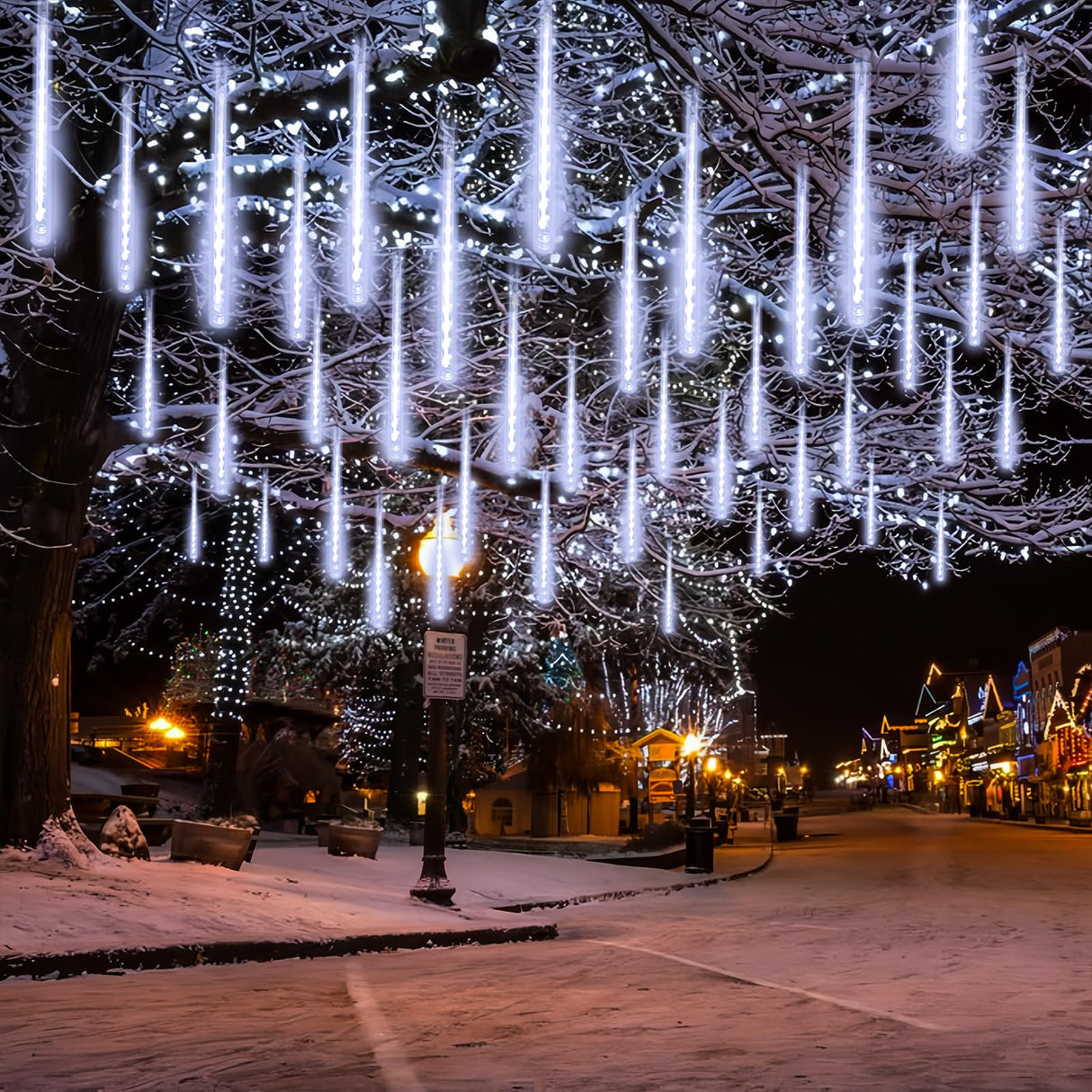 2-Pack Christmas Decorations Lights Outdoor, Total 384LED Meteor Shower Lights Rain Drop Lights 30cm 16 Tubes Indoor Outdoor Snow Cascading String Lights for Xmas Tree Roof Party Garden (Cool White)