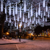 2-Pack Christmas Decorations Lights Outdoor, Total 384LED Meteor Shower Lights Rain Drop Lights 30cm 16 Tubes Indoor Outdoor Snow Cascading String Lights for Xmas Tree Roof Party Garden (Cool White)