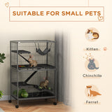 PawHut 50" 5-Tier Small Animal Cage, Ferret Cage, Large Chinchilla Cage with Hammock Accessory & Heavy-Duty Steel Wire, Small Animal Habitat with 4 Doors, Removable Tray, Gray
