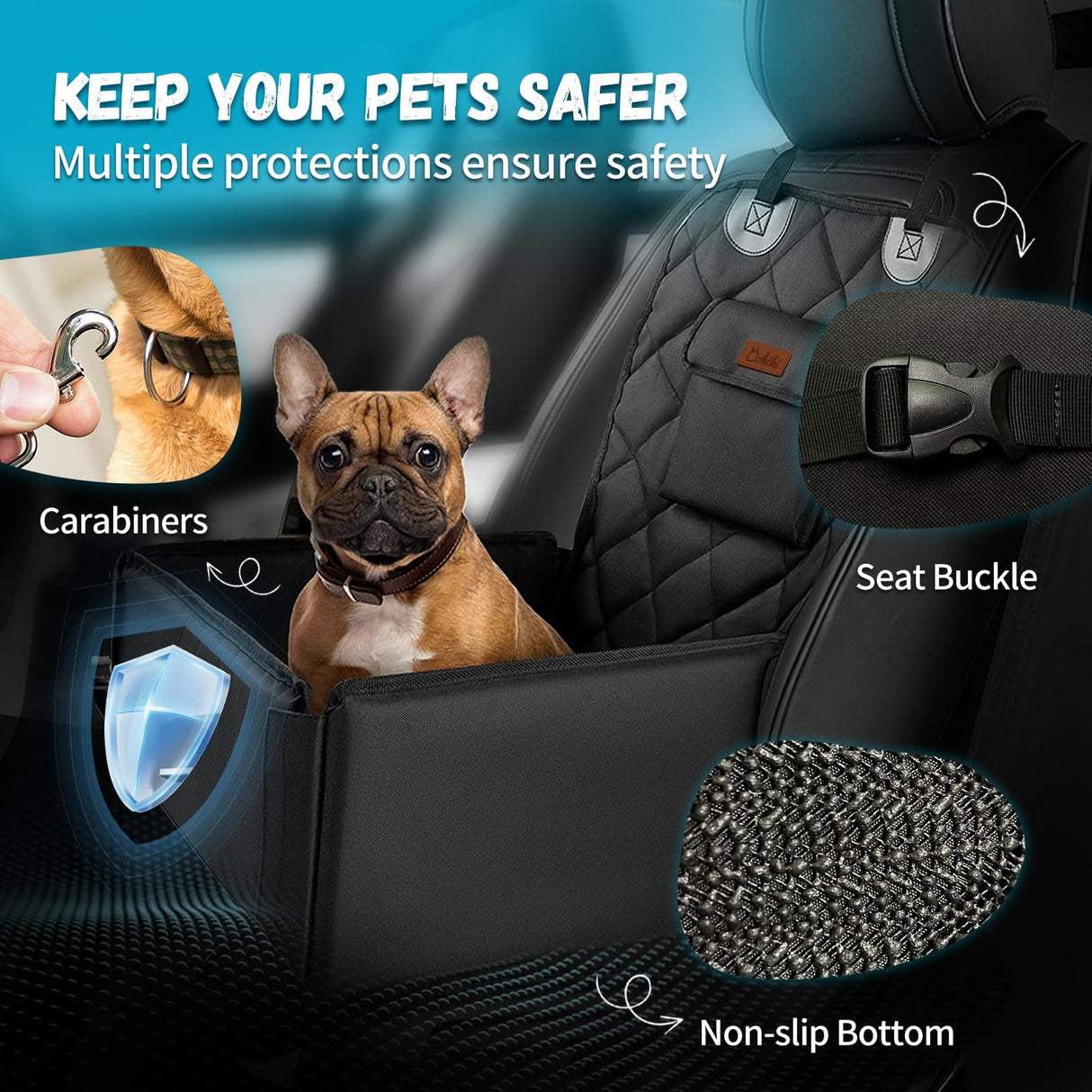 Cokiki Dog Car Seats for Small Dogs,Detachable Foldable Dog Booster Car Seat Under 28lbs, Pet Cat Car Seat Travel Bed with Adjustable Straps and Storage Pockets (Black)