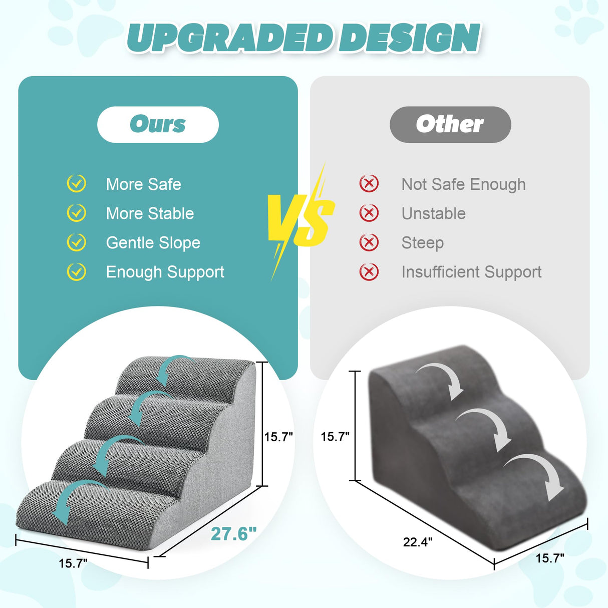 IFNOW Dog Stairs for Small Dogs 15.7''H, 4-Step Sturdy Dog Steps for Bed, Couch, Sofa, Waterproof Pet Stairs for Older Cats, Puppy, Removable Washable Cover, Non-Slip Curved Pet Ramp Indoor, Grey