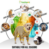 LovinPet Big Dog Pajamas, Cotton Black and Yellow Stripe Dog Shirt, Full Coverage Dog Onesie, Pet Pajamas for Dogs, Stop Shedding for Dogs, Pet PJ's, 3XL
