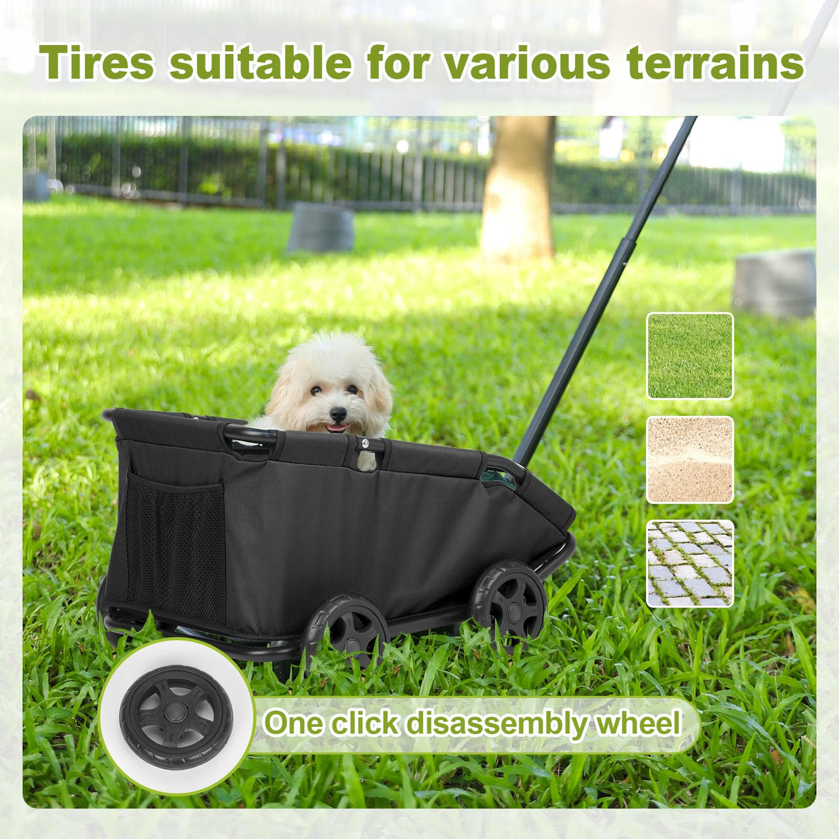 Wedyvko Mini Dog Stroller, Foldable Strollers for Mini Pets with Storage Bag, Built-in Cushion and Safety Rope, Shopping Catrs with Extendable Pull Handle, Dog Carrier with Wheels (Black)