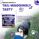 Dreamy Paws Melatonin for Dogs Dog Calming Sleep Supplement - Melatonin GABA Tryptophan Valerian Magnolia Bark Passion Flower Magnesium Ashwagandha Restful Sleep 90 Chews Beef Flavor by Clean Pets