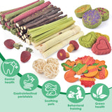 ERKOON 80PCS Bunny Chew Toys for Rabbits Teeth, Natural Rabbit Toys Apple Wood Sticks, Carrot, Timothy Grass Treats for Small Pets, Hamster, Chinchilla, Guinea Pig Dental Care and Treat Teething Toys