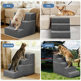 DUMOS Dog Stairs for Medium Dogs, 5-Steps Non-Slip Balanced Extra Wide Indoor Foldable Dog Steps with Density Foam & Washable Cover, Cat Puppy Old Pet Stairs for High Bed, Couch, Sofa - Grey, 27" H