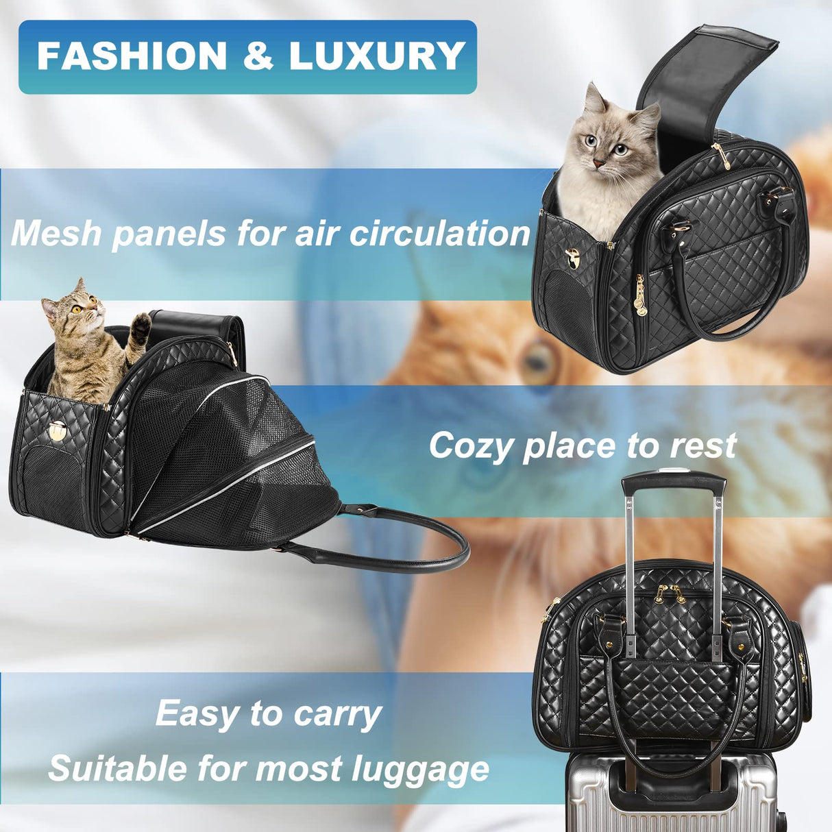NewEle Dog Purse Carrier for Small Dogs, 2-Side Expandable Small Dog Carrier, Holds Up to 10lbs PU leather Pet Carrier, Cat Carrier, Airline Approved Puppy Purse Carrier for Travel (Black, Small Size)