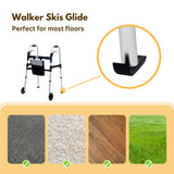 iLiving Easy Folding Rolling Walker with Shopping Bag Basket and Glide Skis - Upright Mobility Aid for Senior or Adults, Foldable and Adjustable Height Supports up to 350 lbs, Standard Walker, Silver