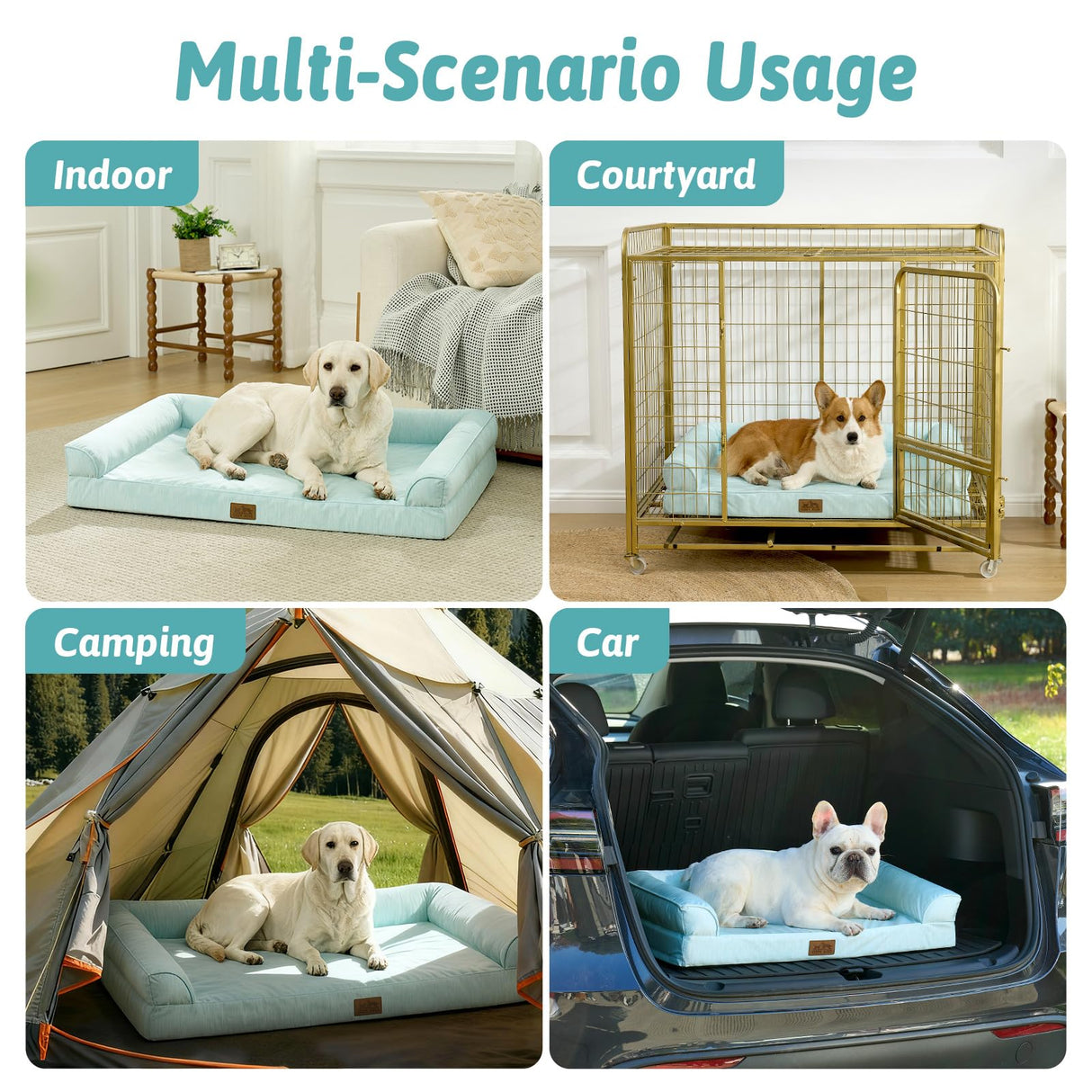 Cooling Dog Bed, Orthopedic Foam Dog Bed with Sides, Removable Cover & Waterproof Lining and Nonskid Bottom, Comfortable Pet Beds for Medium Dogs, Green (36" L x 27" W x 6.5" Th)