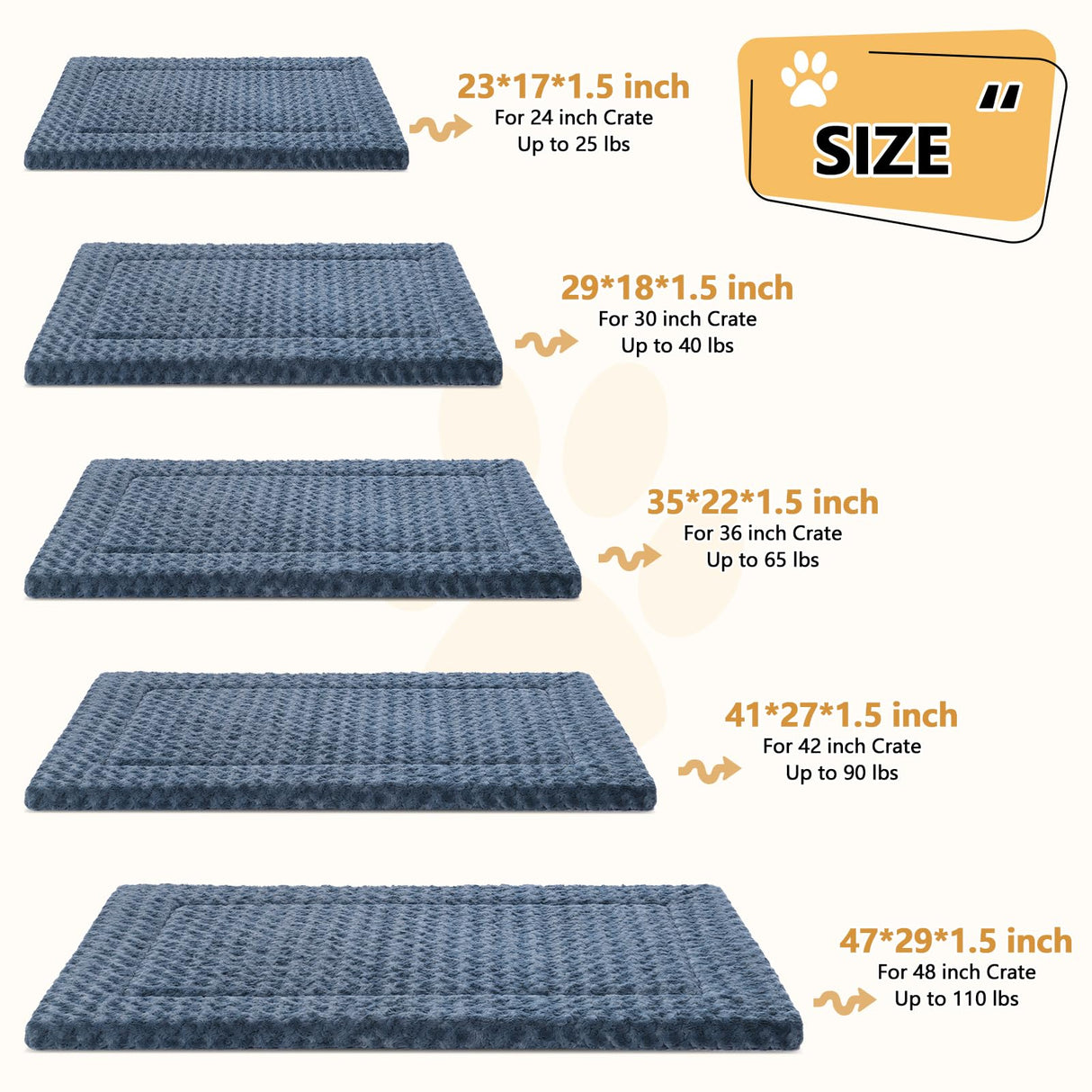 WagWonders Dog Bed Mat Washable Reversible Dog Crate Pad Soft Fluffy Pet Kennel Beds with Anti-Slip Bottom Dog Cat Sleeping Mattress for Small Medium Dogs, 29x18x1.5 Inch, Gray