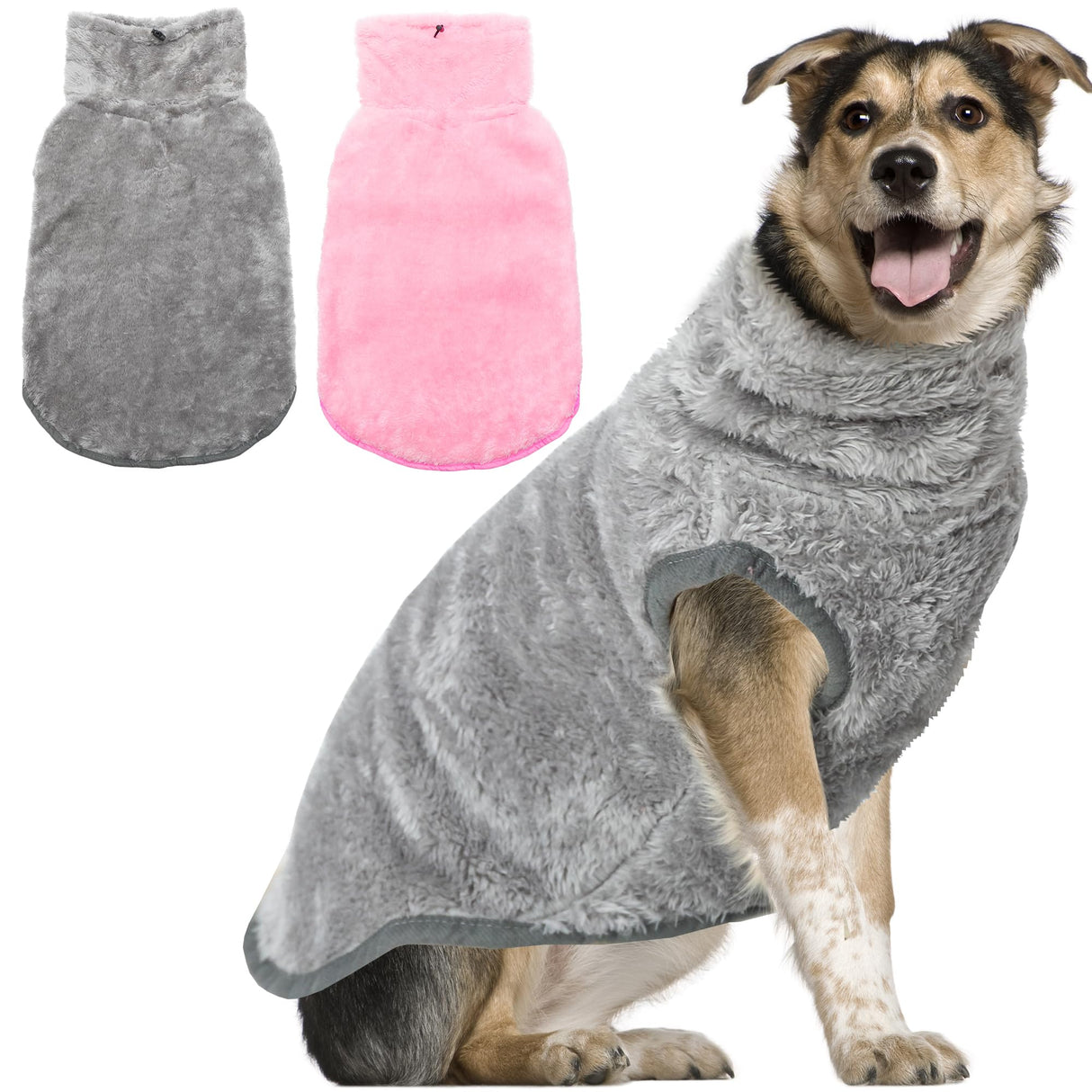 KAYCOWZA Dog Jacket for Cold Weather, 2 Pack Cozy Winter Warm Turtleneck Pet Coat Clothes for Large Medium Small Dogs, Fleece Adjustable Pullover Dog Vest Sweater (M-XXL)
