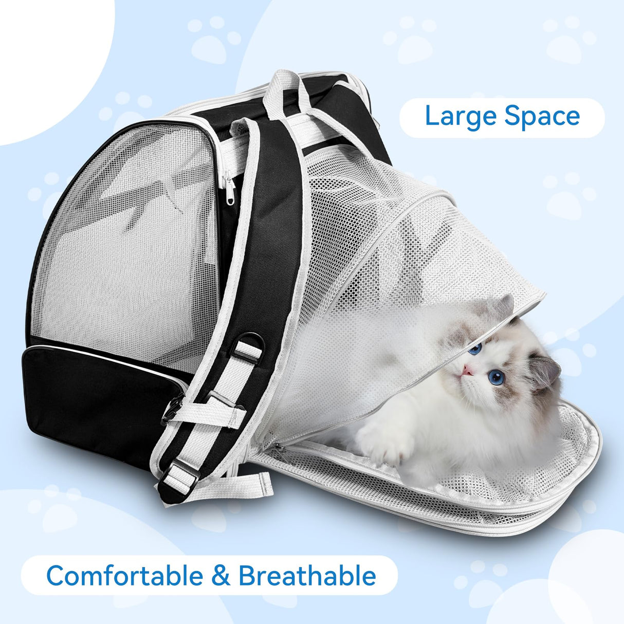 VeluXanipyr Cat Backpack Carrier,Expandable Pet Carrier Backpack for Cat and Small Dogs,for Hiking, Camping and Travelling Use,Collapsible Carrier with Breathable Mesh,Gray