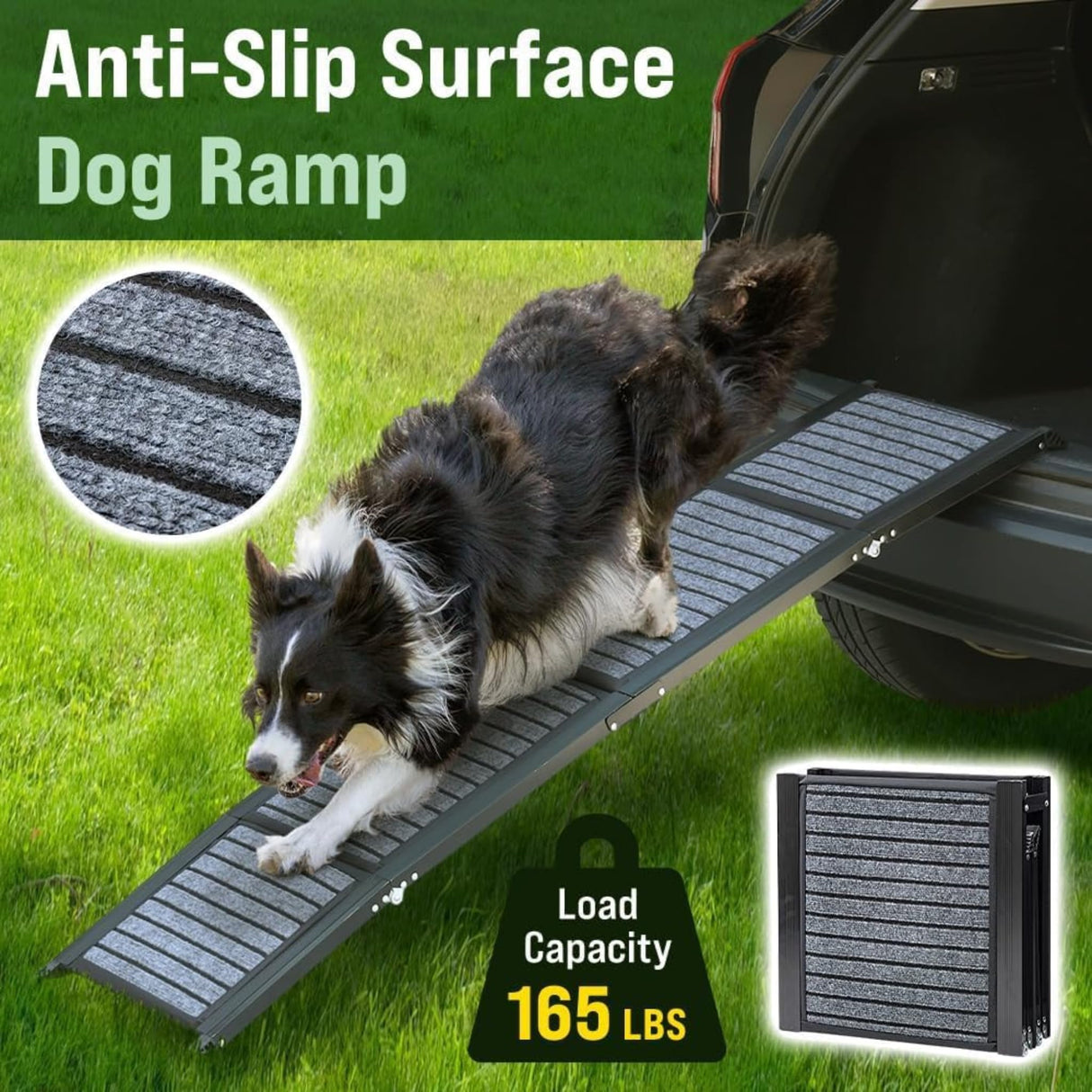 Japard Dog Ramp for Car, 63" Long & 17" Wide Folding Portable Pet Stair Ramp with Non-Slip Rug Surface, Extra Wide Dog Steps for Medium & Large Dogs Up to 165LBS Enter a Car, SUV & Truck