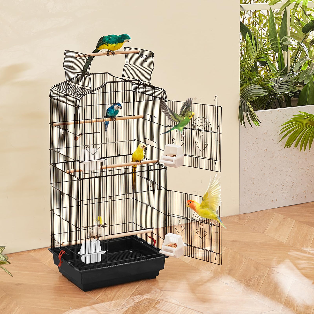 VEVOR 41-inch Open Top Large Parrot Bird Cage, Hanging Bird Cage for Parakeets Finches Canaries Lovebirds Cockatiels Budgies Small Quaker Conures Travel Pet Flight Birdcage with Swing and Perch