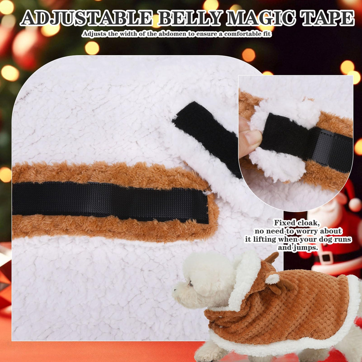 EXPAWLORER Dog Christmas Costume Winter Coat with Hat, Fleece Warm Elk Pet Cloak Cape Blanket with Antlers for Cold Weather, Thicken Dog Sweater Jacket Clothes for Small Medium Large Dogs Cats BrownXL