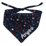 Personalized Dog-Flag-4th of July-Red/Patriotic Personalized Dog Bandana, Triangle Bibs Kerchief, Stars Stripes Dog Bandana/American Flag USA/in Loving Memory (Navy with White/red Stars)