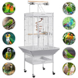 Yaheetech Wrought Iron Bird Cages, Play Top Large Aviary with Stand for Cockatiel Parrot Sun Parakeet Conures Lovebird Budgie Finch African Grey White, 61-inch