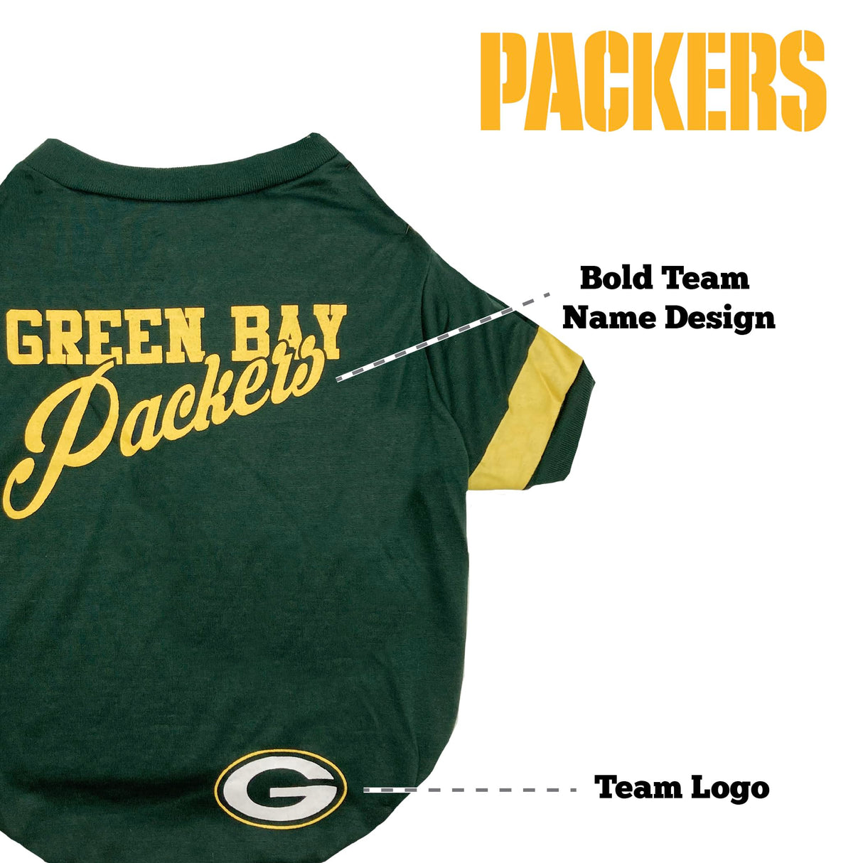 Green Bay Packers Dog & Cat T-Shirt, Small. NFL Team Football Shirt - New Stripe Design, Durable & Cute PET TEE Outfit