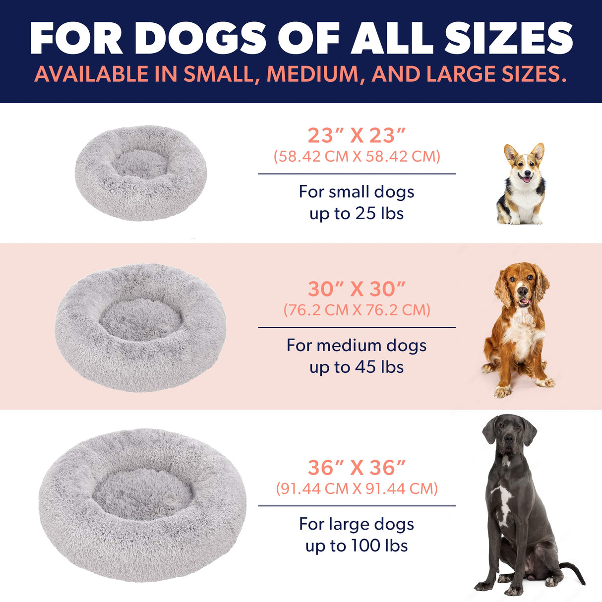 Active Pets Premium Large Donut Dog Bed, Fits Up to 100 lbs, Removable Cover & Washable Cushion, Plush Long Pile Faux Fur Fabric, Portable Dark Grey Pet Bed Furniture for Big Adult Canines & Cats