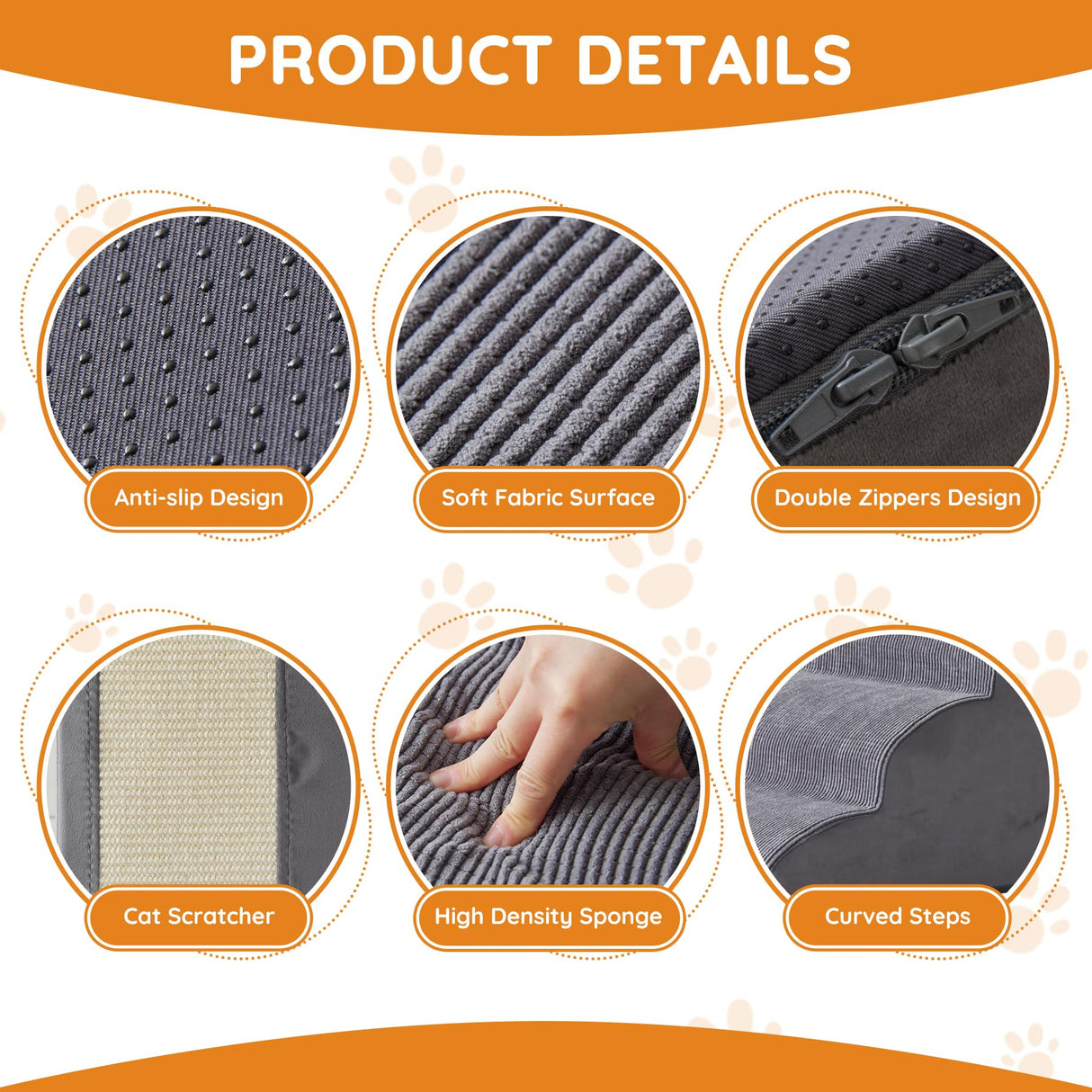 Dog Stairs for Small Dogs, 4-Step Dog Ramp for Bed 19.7" H, Dogs Steps for Bed, Couch, Pet Stairs with Non-Slip Bottom Design, Cat Scratching, High Density Foam Portable Pet Steps, Indoor, Grey